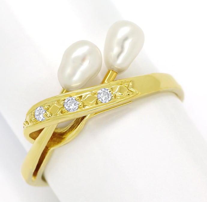 Foto 2 - Damenring Biwa Perlen, lupenreine Diamanten in 14K Gold, Q1236