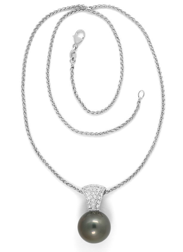 Foto 3 - Riesige 14,8mm Tahitiperle mit Brillanten an Halskette, S1123