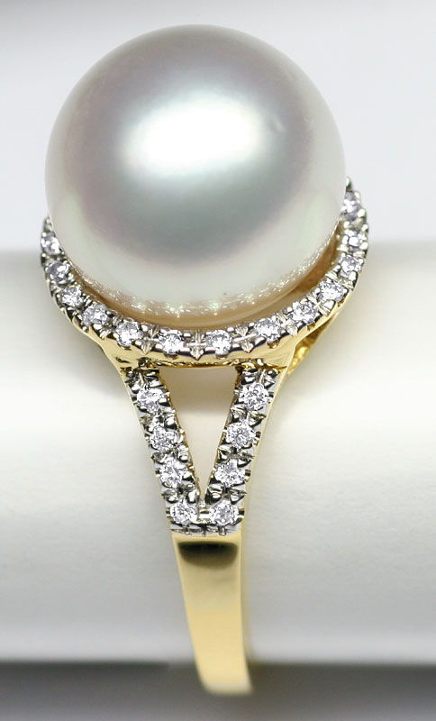 Foto 2 - Brillant-Ring mit feinster 12,4mm Südseeperle, 14K Gold, S1270