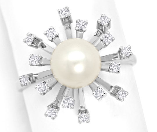 Foto 2 - Feiner Weißgold-Ring mit Diamanten und Zuchtperle, 14K, S3028