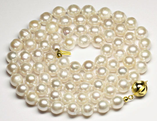 Foto 1 - Lange bis 8,5mm Akoya Perlenkette Goldperlschloß, S3916
