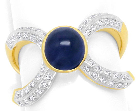 Foto 2 - Designer-Brillant-Diamant-Ring, Spitzen Saphir Gelbgold, S4497