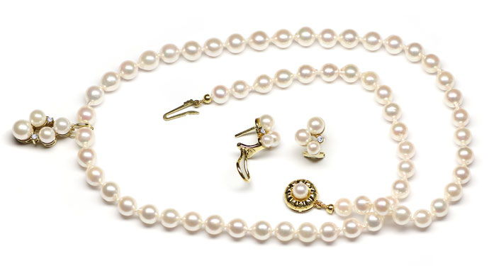 Foto 1 - Clipanhänger an Perlenkette und Ohrringe mit Brillanten, S9533