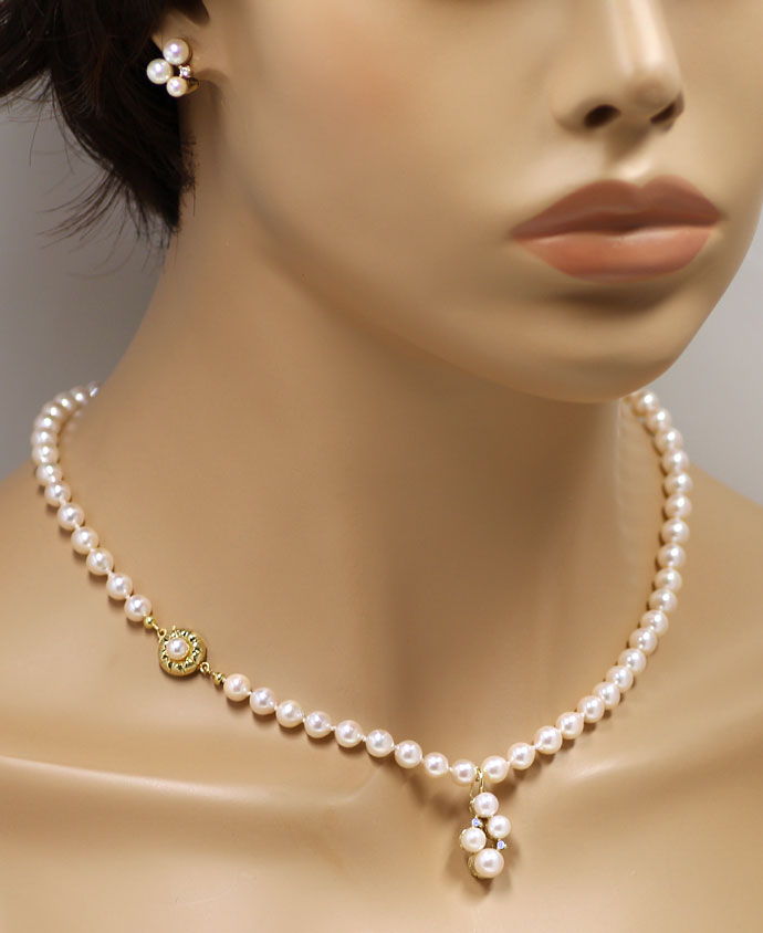 Foto 6 - Clipanhänger an Perlenkette und Ohrringe mit Brillanten, S9533